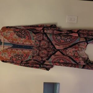 Tolani collection boho cottage core asymmetrical hem  Patchwork Maxi Dress XL